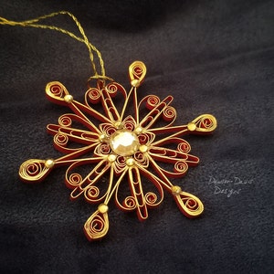 Red & Gold Quilled Snowflake Ornament image 3