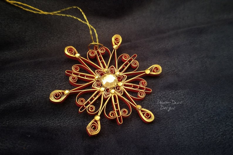Red & Gold Quilled Snowflake Ornament image 3
