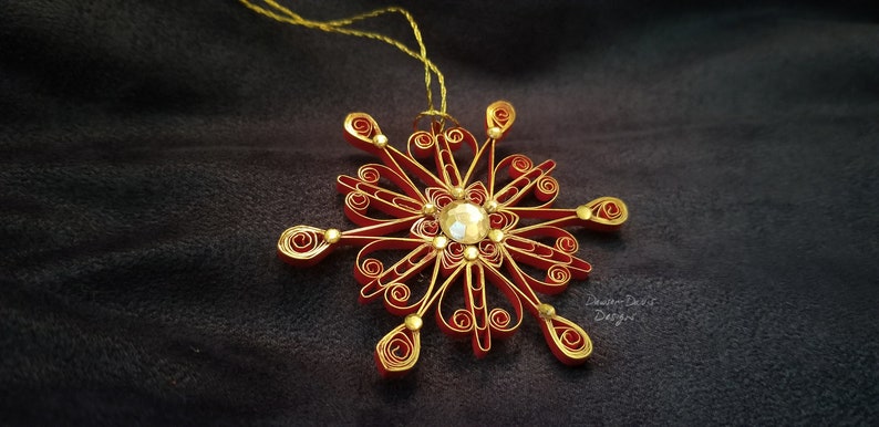Red & Gold Quilled Snowflake Ornament image 2