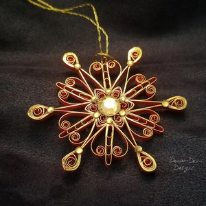 Red & Gold Quilled Snowflake Ornament image 1