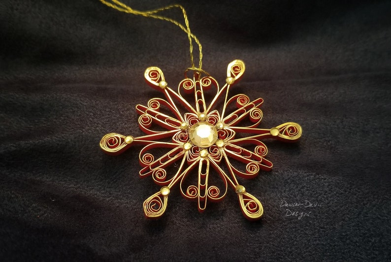 Red & Gold Quilled Snowflake Ornament image 1