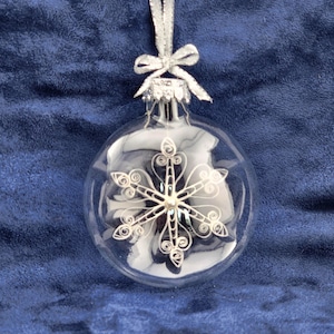 Quilled Snowflake INSIDE Clear Glass Disc Ornament