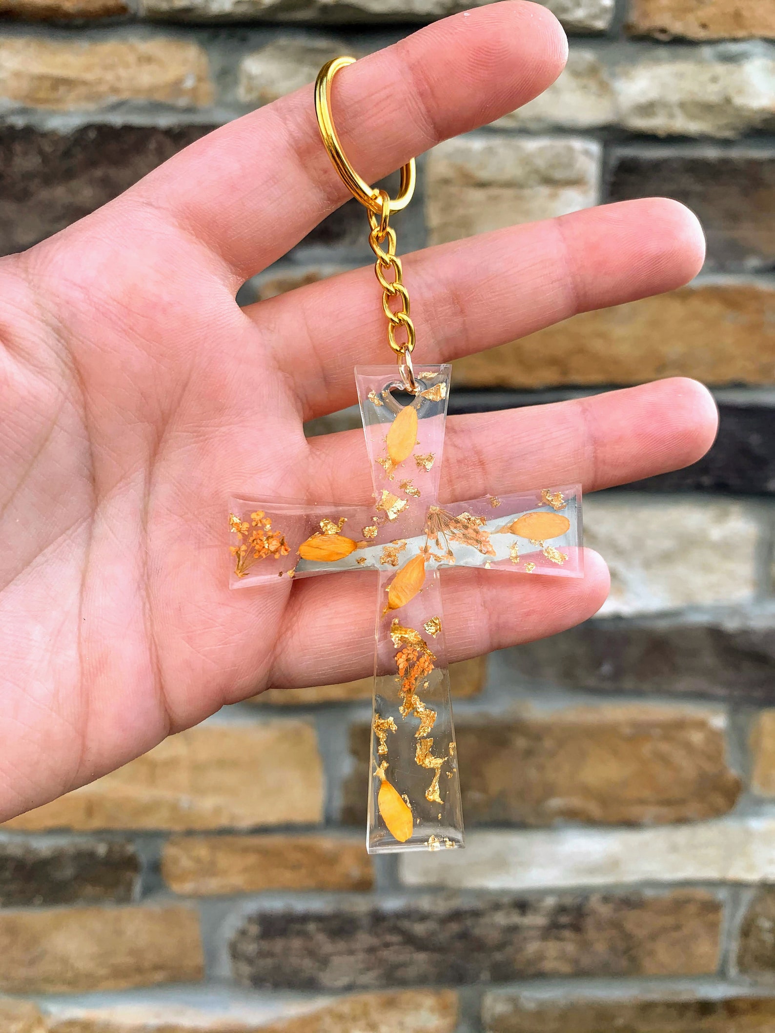 Handmade Resin Cross Keychain with Real Flower Petals and Etsy