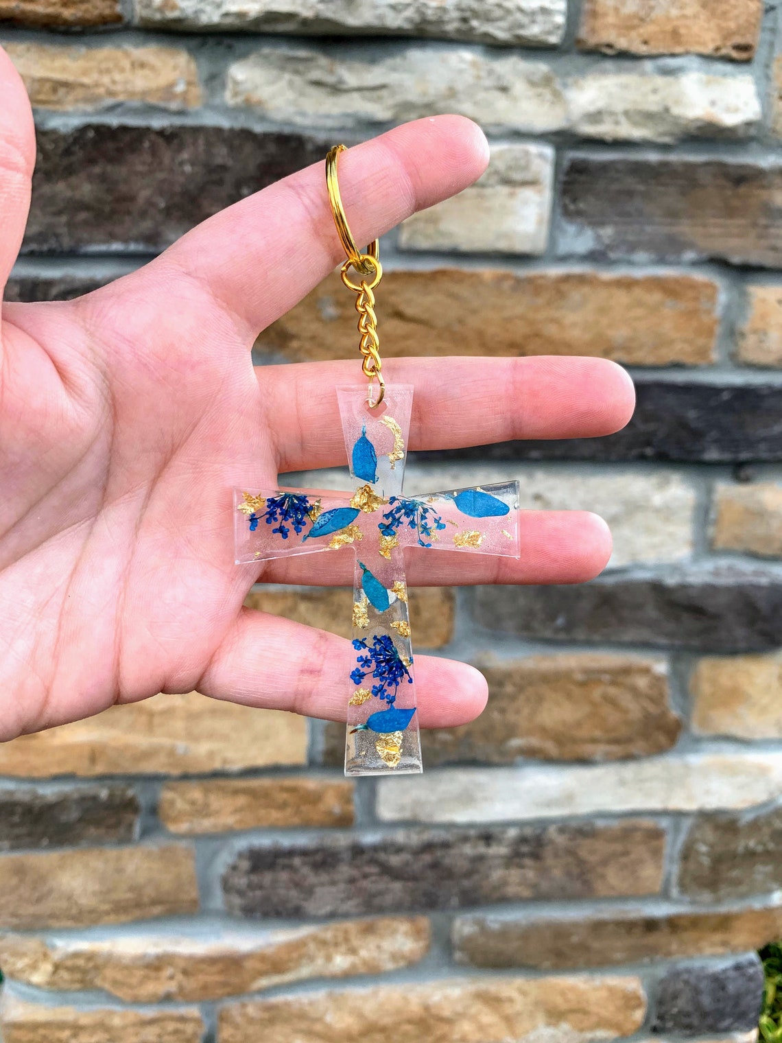 Handmade Resin Cross Keychain with Real Flower Petals and Etsy
