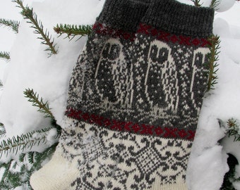 owl knit socks knitted socks Wool socks long socks Norwegian socks. Christmas socks. gift to man. gift to a woman. men socks. women's socks