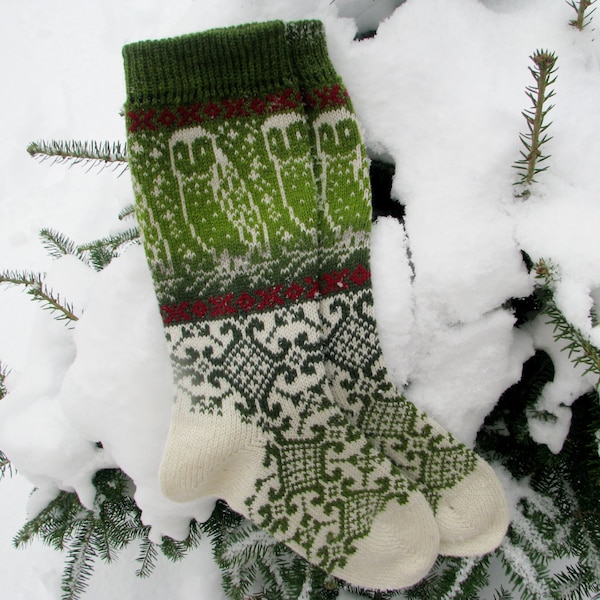 Chaussettes en tricot hiboux Chaussettes en tricot Chaussettes en laine Chaussettes longues Chaussettes norvégiennes. Chaussettes de Noël. cadeau à l'homme. cadeau à une femme. chaussettes pour hommes. chaussettes pour femmes