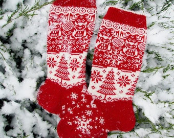 knit socks Wool socks. red socks. Norwegian socks. Christmas socks. knitted socks. gift to man. gift to a woman. men's socks. Women's socks