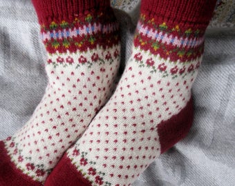 Christmas socks warm socks Wool socks  Christmas present Norwegian pattern knitted socks gift for women gift for men Fair isle pattern