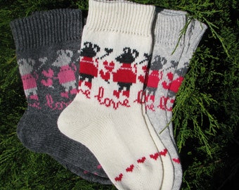 knit warm Wool socks mouse with mouse Christmas socks present Norwegian pattern knitted socks gift for women gift for men Fair isle pattern