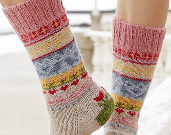 knit warm socks Wool socks Christmas socks Christmas present Norwegian pattern knitted socks gift for women gift for men Fair isle pattern