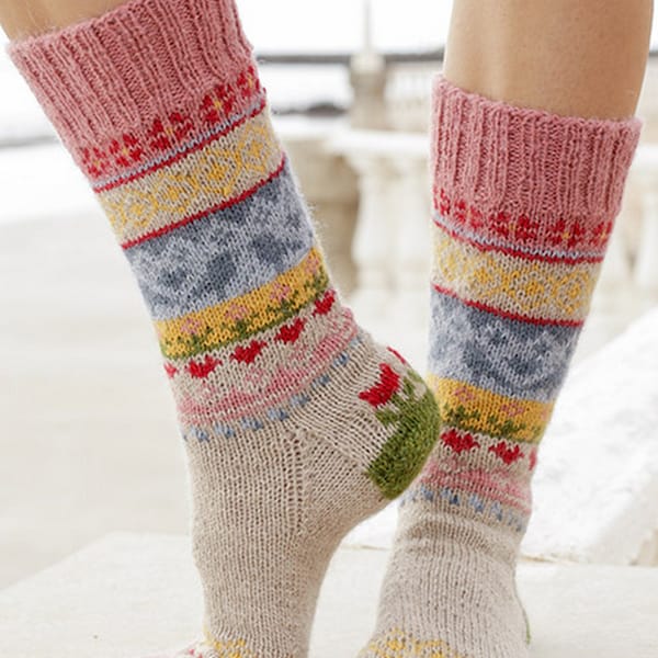 stricken warme Socken Wolle Socken Weihnachten Socken Weihnachten Geschenk norwegischen Muster gestrickte Socken Geschenk für Frauen Geschenk für Männer Fair Insel Muster