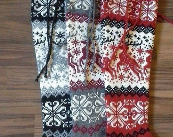 long knit socks Wool socks Norwegian socks Fair Isle Christmas socks socks with reindeer Winter socks Warm socks gift to man gift to woman