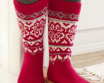 knit red socks Wool socks Christmas socks Christmas present Norwegian pattern knitted socks gift for women gift for men Fair isle pattern