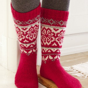 Calzini rossi lavorati a maglia Calzini di lana Calzini di Natale Regalo di Natale Calzini lavorati a maglia con motivo norvegese Regalo per donna Regalo per uomo Motivo Fair Isle