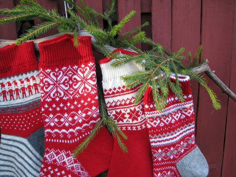 Knitted Christmas Stockings set of 4 knit Holiday Santa socks Christmas socks for gifts Stockings Scandinavian knit customized image 4