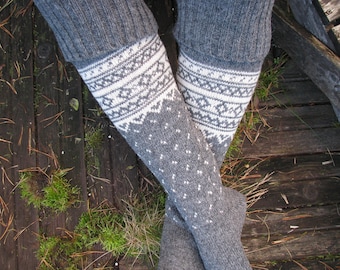 long knit socks Wool socks Norwegian socks Fair Isle Christmas socks Winter socks Warm socks gift to man gift to woman men's socks women