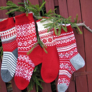 Knitted Christmas Stockings set of 4 knit Holiday Santa socks Christmas socks for gifts Stockings Scandinavian knit customized image 2