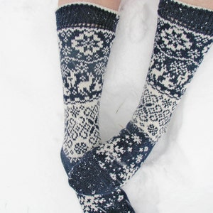 Christmas socks blue s knit sock wool socks knitted socks Scandinavian pattern Norwegian gift to man. gift to woman men socks Women socks image 4