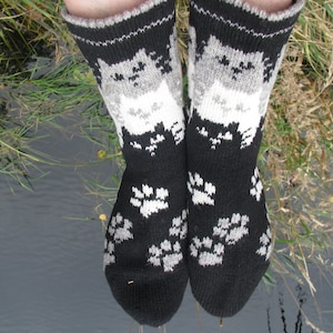 gebreide sokken met kattenwollen sokken gebreide sokken Scandinavisch patroon Noorse sokken kerstsokken cadeau voor man. cadeau voor vrouw