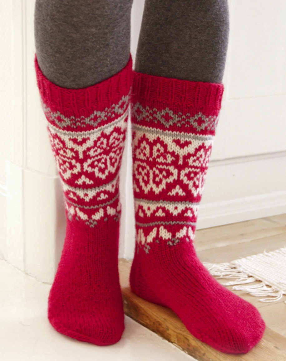 Knit Red Socks Wool Socks Christmas 