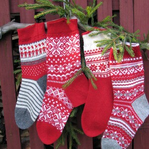 Knitted Christmas Stockings set of 4 knit Holiday Santa socks Christmas socks for gifts Stockings Scandinavian knit customized image 3