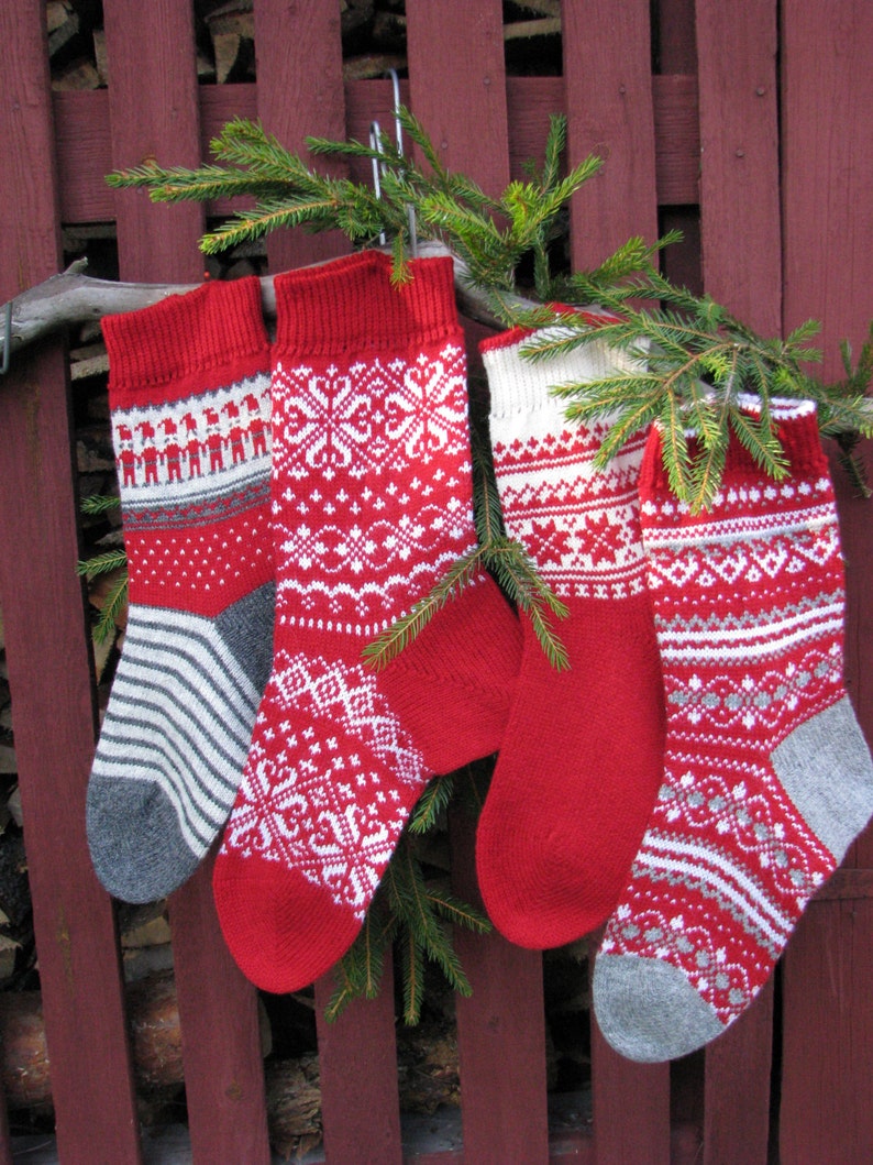 Knitted Christmas Stockings set of 4 knit Holiday Santa socks Christmas socks for gifts Stockings Scandinavian knit customized image 3