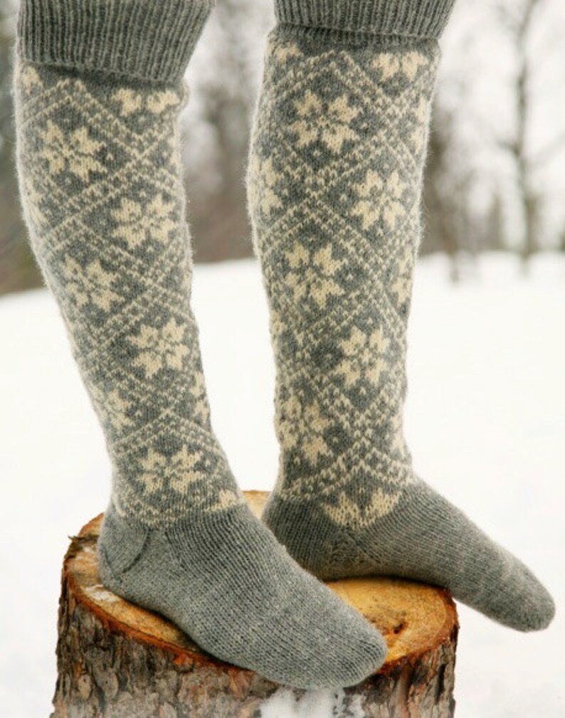 Long knit socks Wool socks. Norwegian socks. Christmas socks Etsy