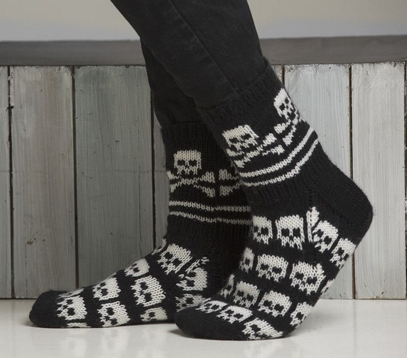 Knit Skull Socks Knitted Socks Halloween Wool Socks Norwegian - Etsy