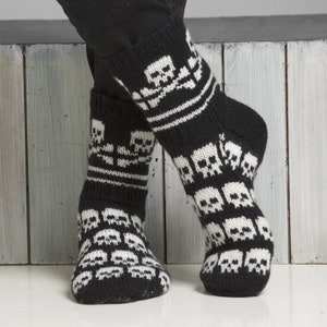 knit skull socks knitted socks halloween Wool socks Norwegian socks  Christmas socks gift to man gift to a woman men socks women's socks