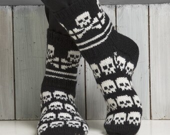 knit skull socks knitted socks halloween Wool socks Norwegian socks  Christmas socks gift to man gift to a woman men socks women's socks