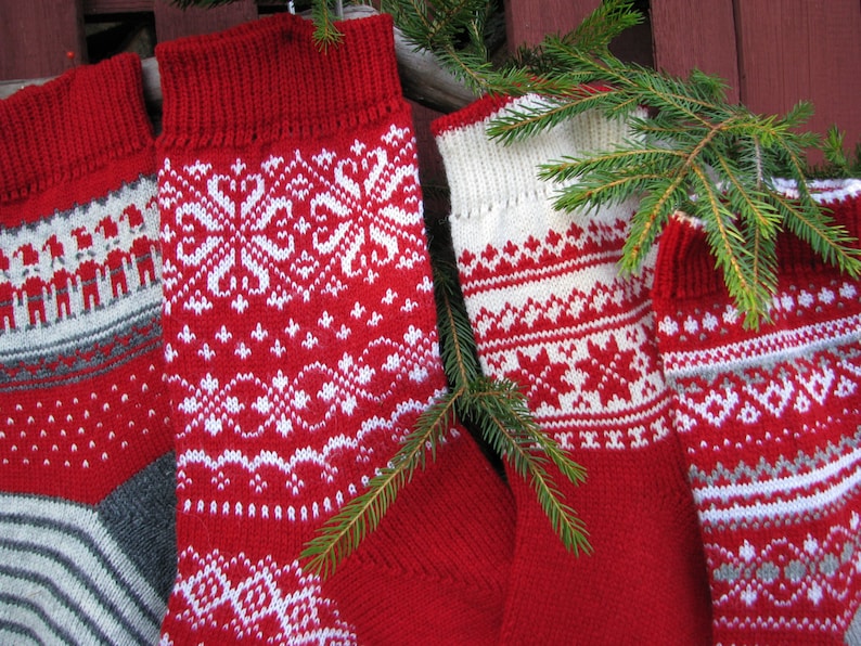 Knitted Christmas Stockings set of 4 knit Holiday Santa socks Christmas socks for gifts Stockings Scandinavian knit customized image 1