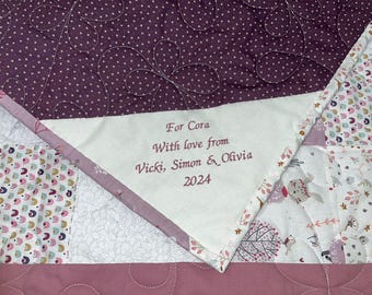 Embroidered Triangle Corner Quilt Label, Personalised Label for Handmade Items, Quilts, Cushions, Keepsake
