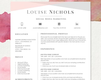 resume template for ms word and pages hello 1 2 page etsy