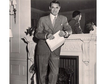 Photo Cary Grant Posing By Fireplace 8 x 10 Black And White Vertical