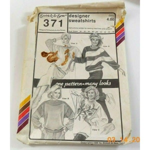 Stretch Sew 371 Designer Sweatshirts Patterns Bust Size 30 To 46