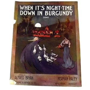 When Its Night Time Down In Burgundy Sheet Music Frameable Artwork