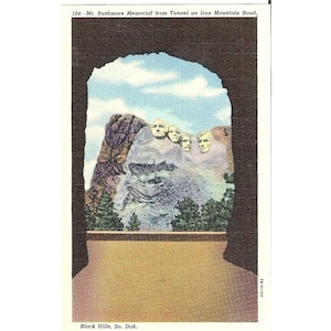 Mt Rushmore Memorial From Tunnel On Iron Mountain Road SD Linen Postcard