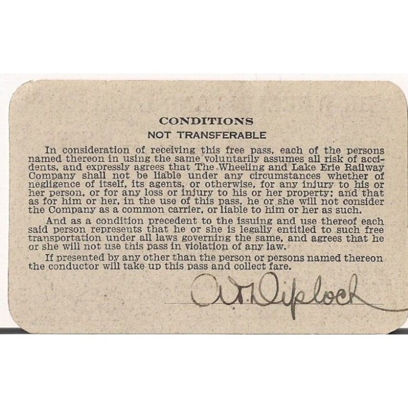 The Wheeling And Lake Erie Railway Company Employee Pass E8337 Etsy The Wheeling And Lake Erie Railway Company Employee Pass E8337 Etsy