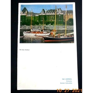 Empress Hotel Menu The Inner Harbour Dinner August 1953 Vintage