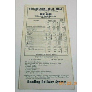 Rozkład jazdy Reading Railroad Philadelphia Belle Mead – Nowy Jork, kwiecień 1964 r.