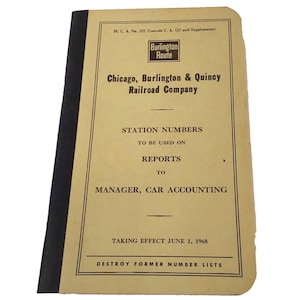 Chicago Burlington Quincy Railroad Route Train Station Numbers Booklet 1968
