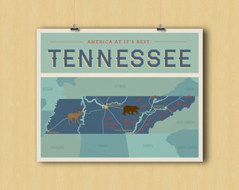 Tennessee art print, Printable art wall decor, INSTANT DOWNLOAD Tennessee poster art - graphic digital 8x10