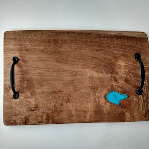 Live Edge Maple Charcuterie Board: Turquoise Inlay, Serving Tray with Handles