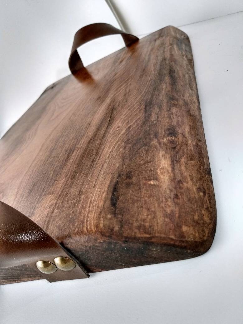 Wood Tray With Leather Handles/ Live Edge Serving Board/ Etsy