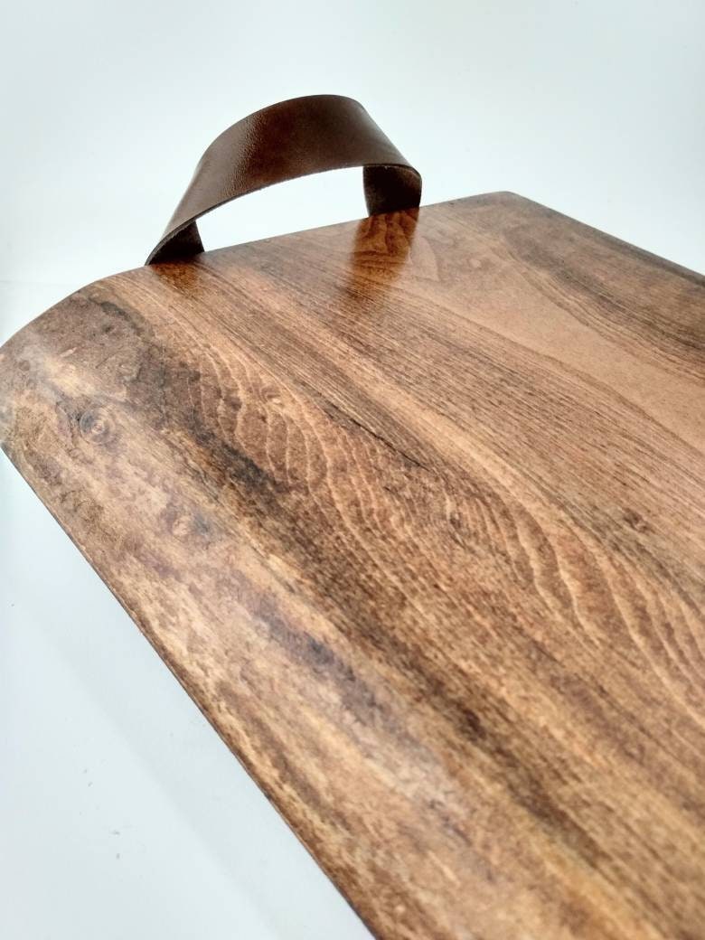 Wood Tray With Leather Handles/ Live Edge Serving Board/ Etsy