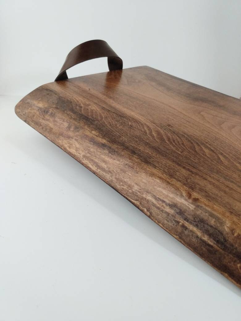 Wood Tray With Leather Handles/ Live Edge Serving Board/ Etsy
