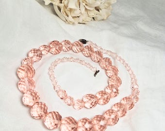 Czechoslovakian Pink Faceted Glass Bead Necklace Circa 1930-40's