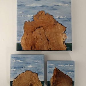 Coastal wall art/ Seaside Cliffs/ 3 Piece Wood Wall Art Set/ Square wood wall art/Hand painted Art/ Small space art set