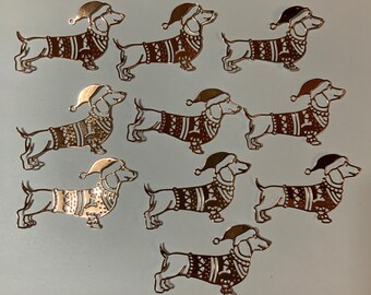 Troqueles de perro salchicha, troqueles de Navidad, perro salchicha, tarjetas de Navidad, juego de 10