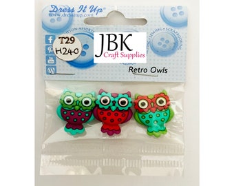 Dress it up Buttons embellishments | Retro owls